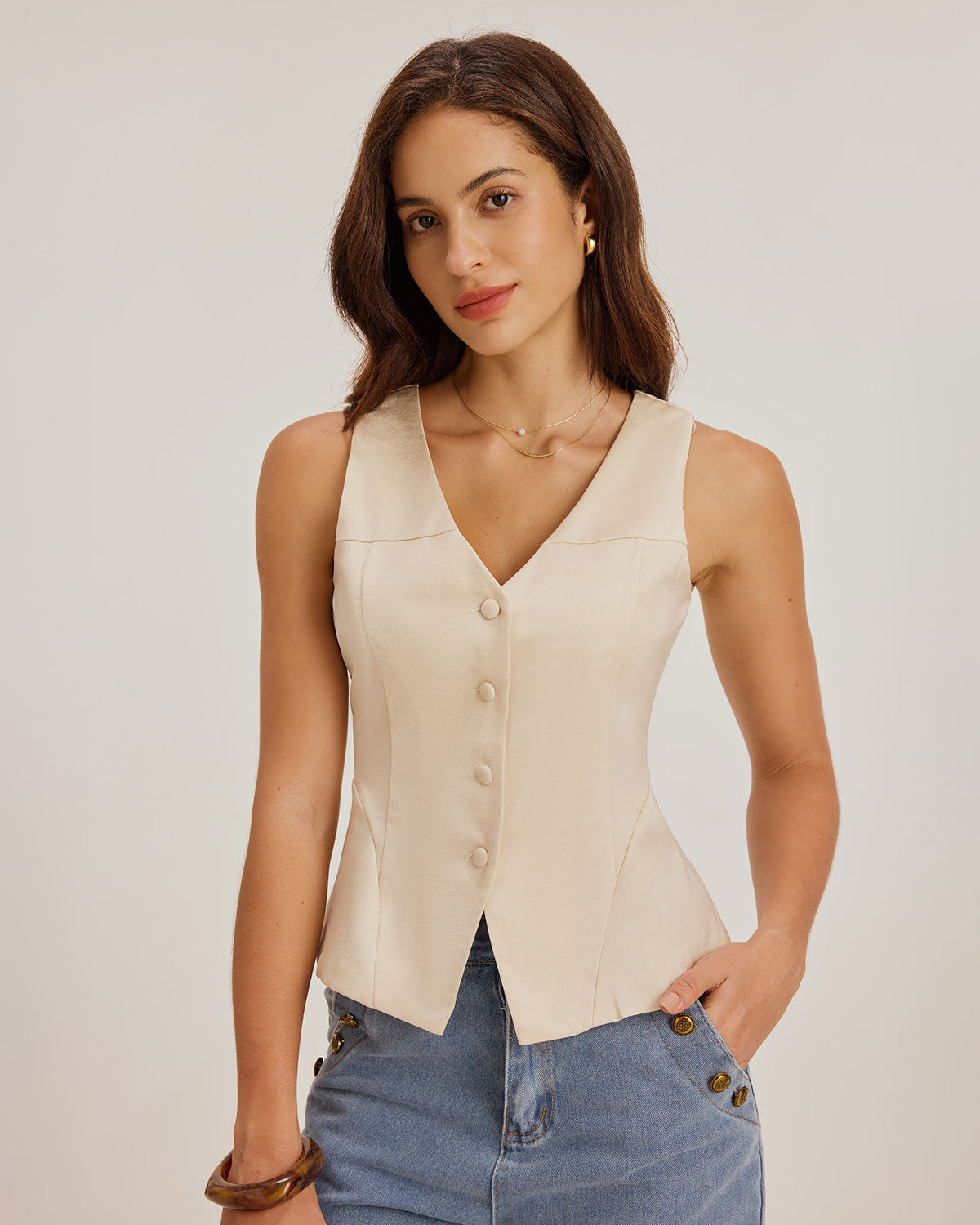 Apricot Textured Button Vest