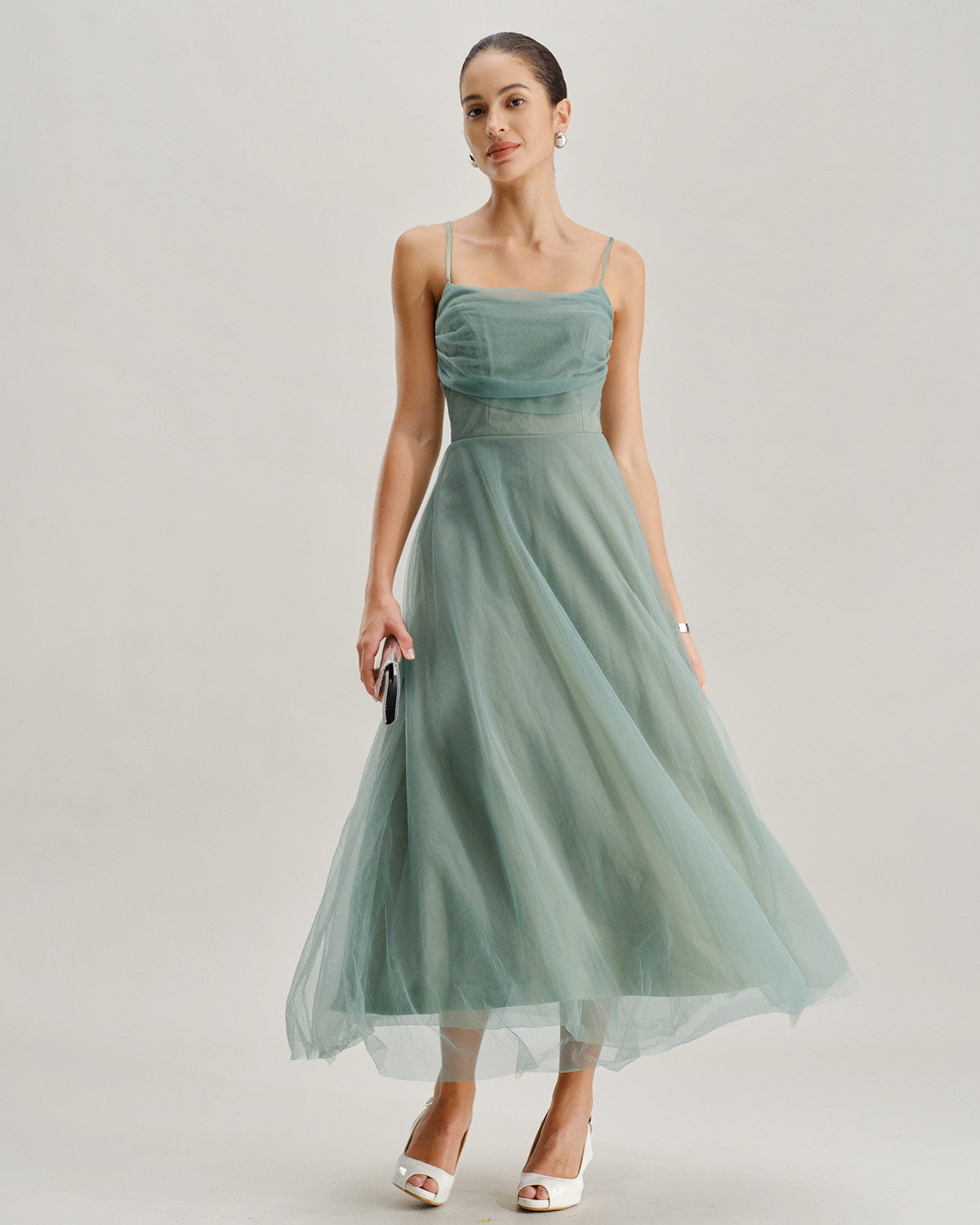 Green Mesh Flowy Slip Midi Dress