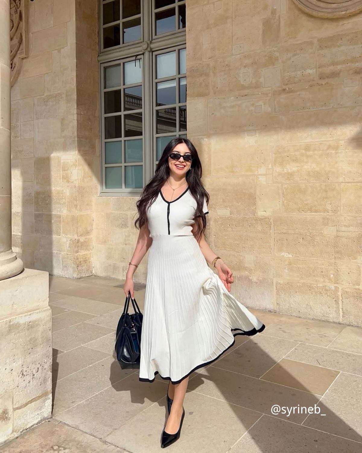 Women's White Contrasting Sweater Midi Dress