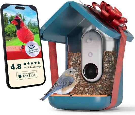 BIRD BUDDY® Original Solar Bird Feeder with Camera - AI Bird Species Identification, 5MP Photos, 2K HD+ Video Live Stream Camera, Solar-Powered Charging, 2.8in Focus - Blue Soliqlo