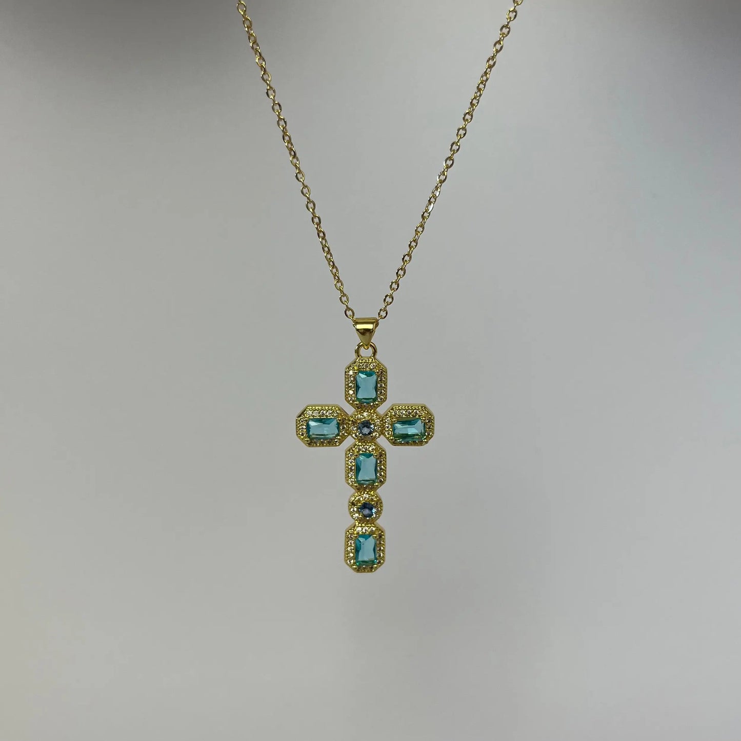 Blue 3D Cross Necklace Soliqlo