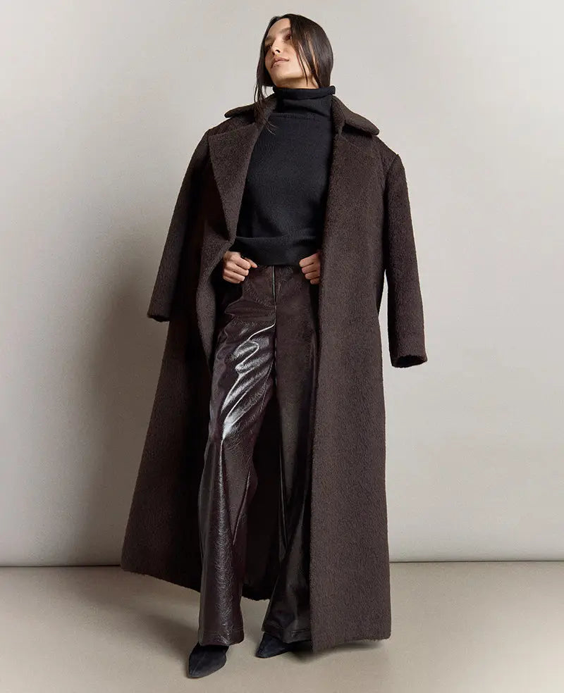 Brushed Wool Blend Belted Trench Coat Soliqlo