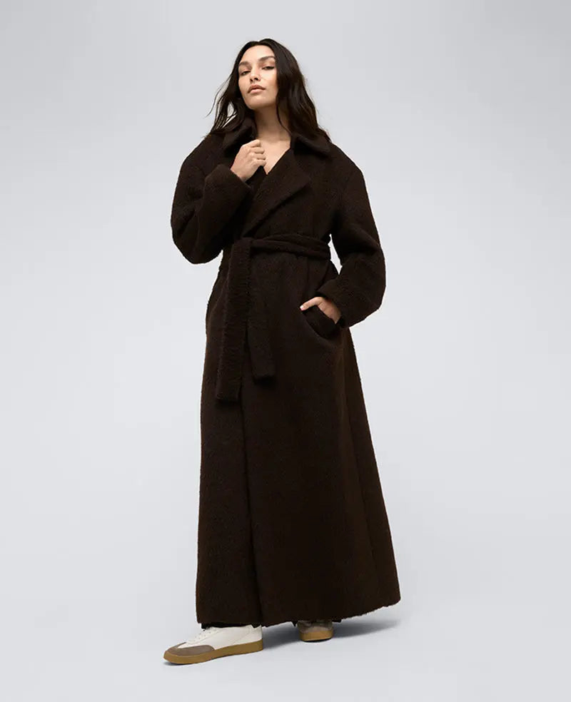 Brushed Wool Blend Belted Trench Coat Soliqlo