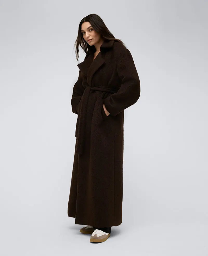 Brushed Wool Blend Belted Trench Coat Soliqlo