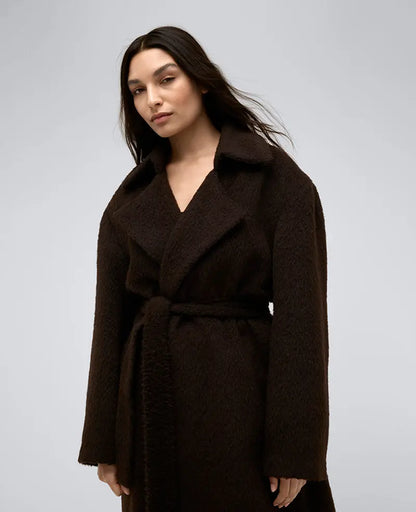 Brushed Wool Blend Belted Trench Coat Soliqlo