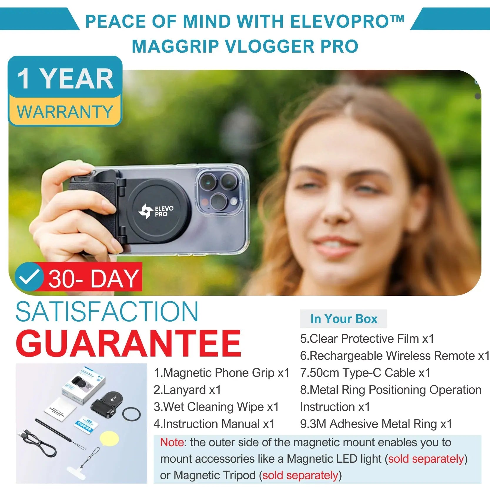 Elevopro™ MagGrip Vlogger Pro – Works on all smartphones Soliqlo