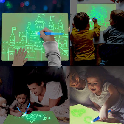 Fun Drawing Pad Board Glow in Dark with Light for Kids Painting Board Educational Toy and Developing Drawing or Writing Skills,Fluorescent Doodle Board Drawing Tablet Luminescent Board (A3) Soliqlo