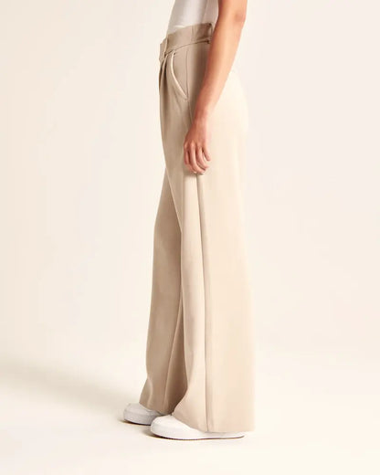 Beige Wide-Leg Pants Soliqlo