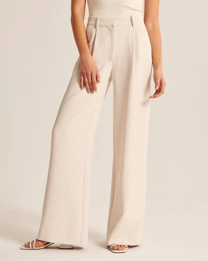 Beige Wide-Leg Pants Soliqlo