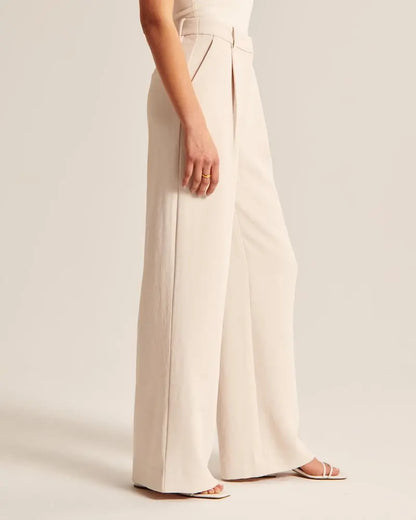 Beige Wide-Leg Pants Soliqlo