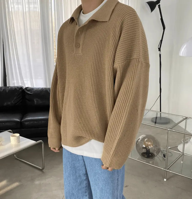 RT No. 4146 KNITTED BUTTON-UP SHIRT SWEATER Soliqlo