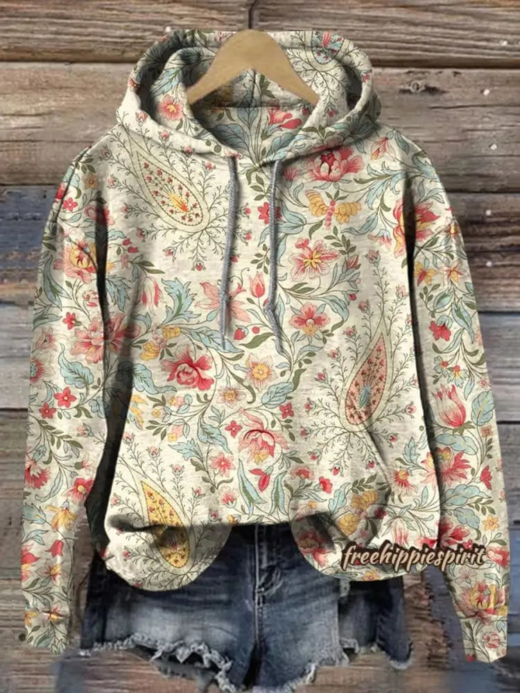 Retro Paisley Floral Print Casual Hoodie Sweatshirt Soliqlo