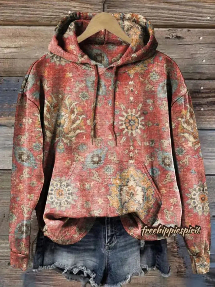 Retro Paisley Floral Print Casual Hoodie Sweatshirt Soliqlo