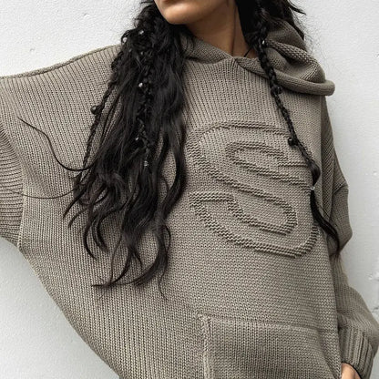 S Embossing Knitting Hoodies Soliqlo