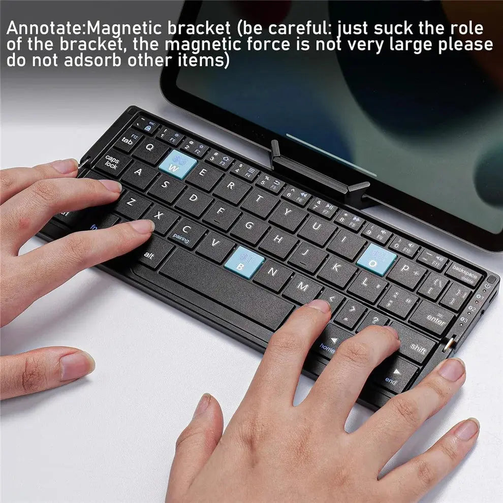 Black Pocket  Foldable Mobile Phone Keyboard With Stand Holder Rechargeable Folding Keyboard for Phones iPad Soliqlo