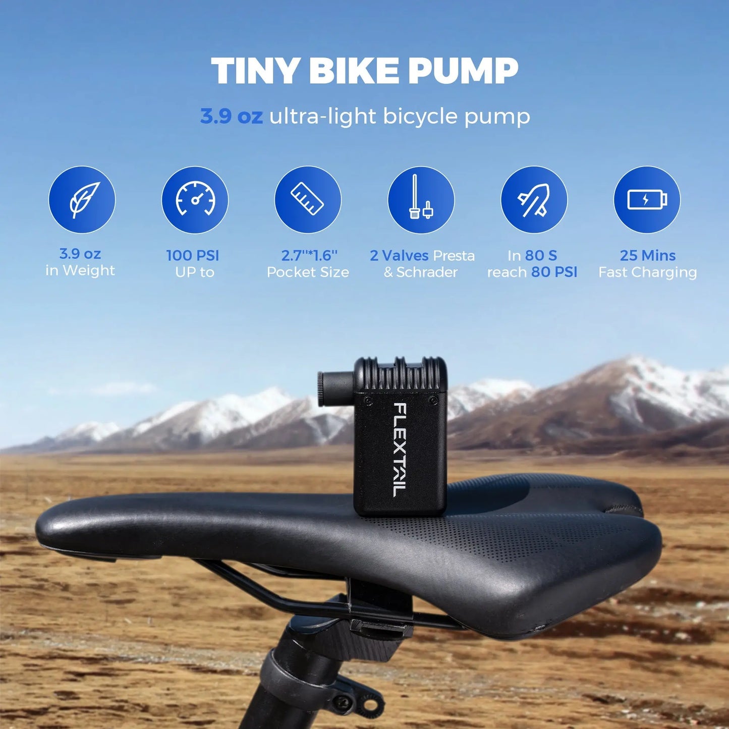 TINY BIKE PUMP - Ultra-Mini 100PSI Rechargeable Bicycle Pump Soliqlo