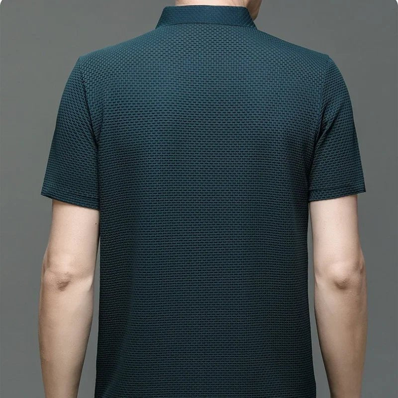 Motorcycle Summer Men Lop - up Hollow Short - sleeved Polo Tee Shirt Ice Silk Breathable Business Fashion T-Shirt Male Brand Clothes - Soliqlo