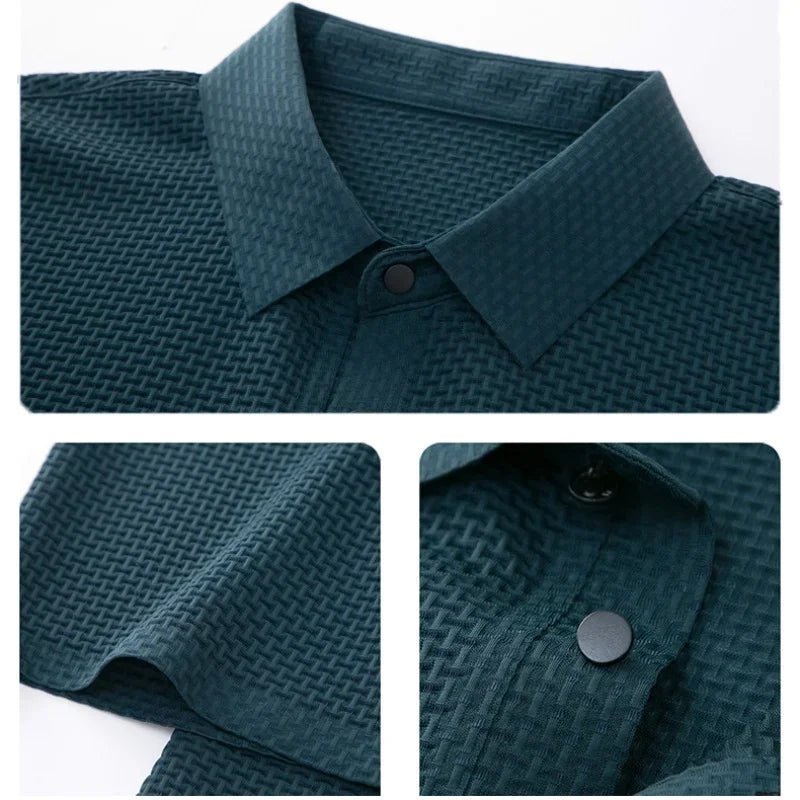 Motorcycle Summer Men Lop - up Hollow Short - sleeved Polo Tee Shirt Ice Silk Breathable Business Fashion T-Shirt Male Brand Clothes - Soliqlo