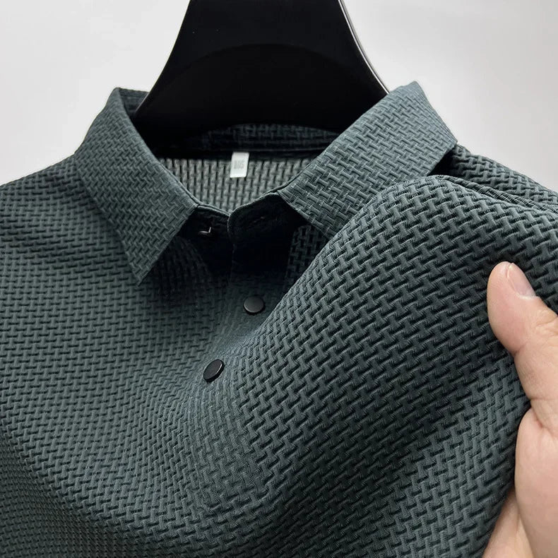Motorcycle Summer Men Lop - up Hollow Short - sleeved Polo Tee Shirt Ice Silk Breathable Business Fashion T-Shirt Male Brand Clothes - Soliqlo