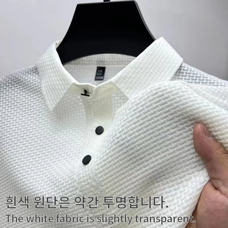 Motorcycle Summer Men Lop - up Hollow Short - sleeved Polo Tee Shirt Ice Silk Breathable Business Fashion T-Shirt Male Brand Clothes - Soliqlo