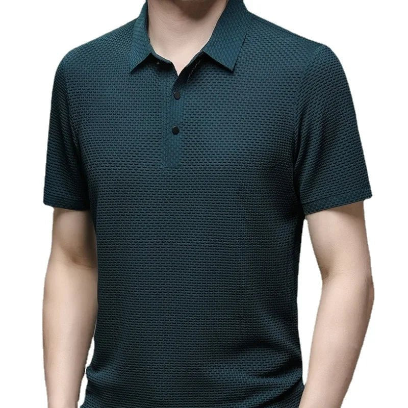 Motorcycle Summer Men Lop - up Hollow Short - sleeved Polo Tee Shirt Ice Silk Breathable Business Fashion T-Shirt Male Brand Clothes - Soliqlo