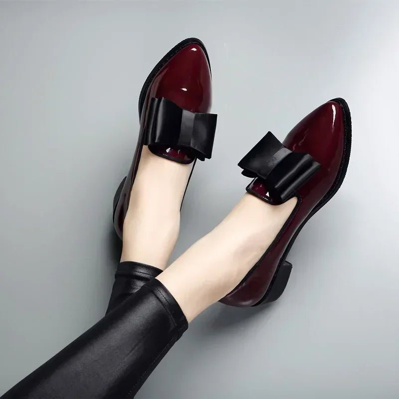 Parisienne Charm Leather Bow Flats - Soliqlo