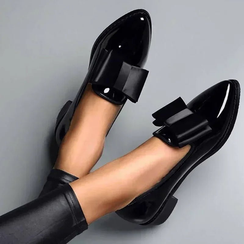Parisienne Charm Leather Bow Flats - Soliqlo