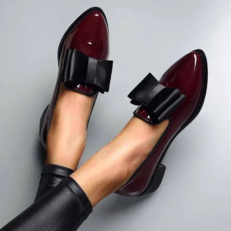 Parisienne Charm Leather Bow Flats - Soliqlo