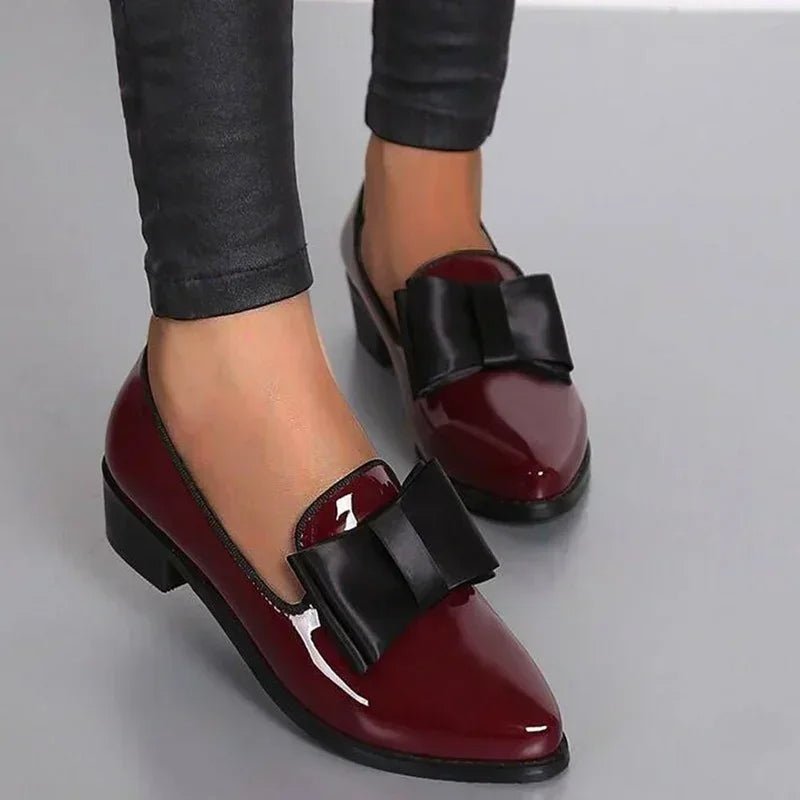 Parisienne Charm Leather Bow Flats - Soliqlo