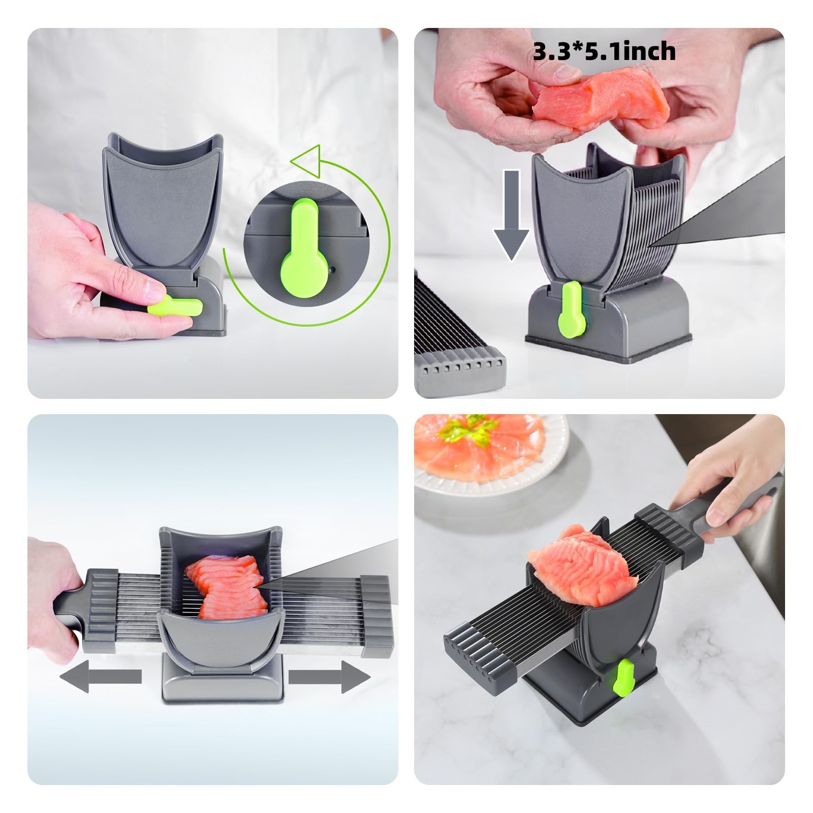 Usphonecards - Meat Slicer For Fresh Raw Meat, Adjustable Thickness 2 Or 4 Mm, 17 - In - 1 Stainless Steel Meat Cleaver Kitchen Knife - Soliqlo