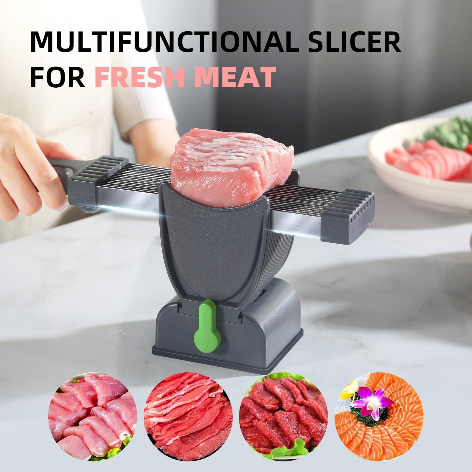 Usphonecards - Meat Slicer For Fresh Raw Meat, Adjustable Thickness 2 Or 4 Mm, 17 - In - 1 Stainless Steel Meat Cleaver Kitchen Knife - Soliqlo