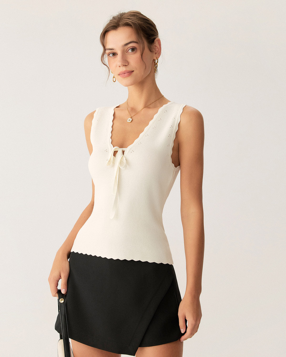 Apricot V Neck Ribbed Tank