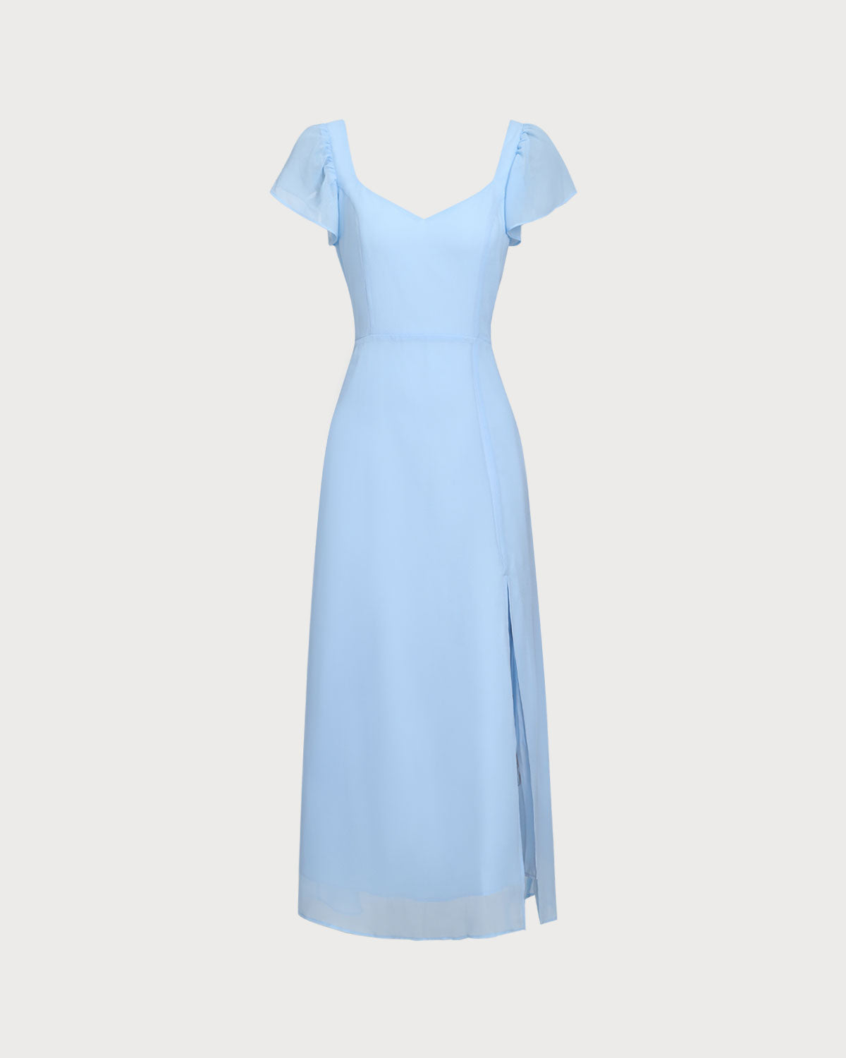 Blue Sweetheart Neck Chiffon Maxi Dress