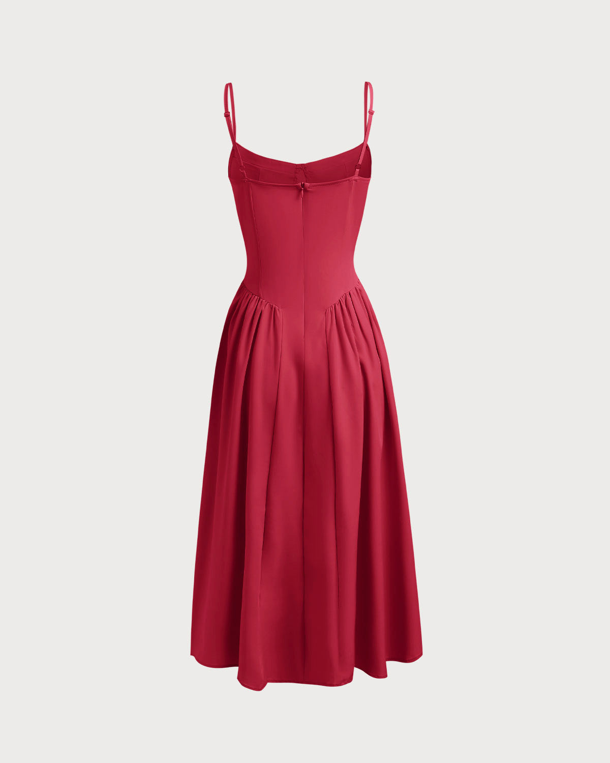 Red Square Neck Pocket Slip Midi Dress