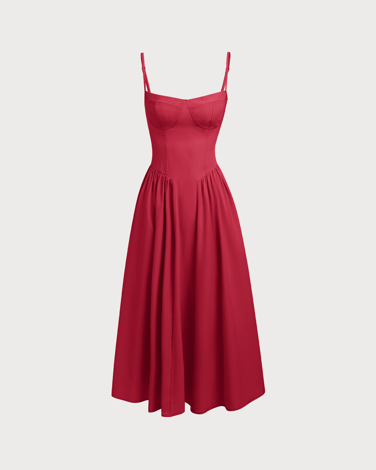 Red Square Neck Pocket Slip Midi Dress