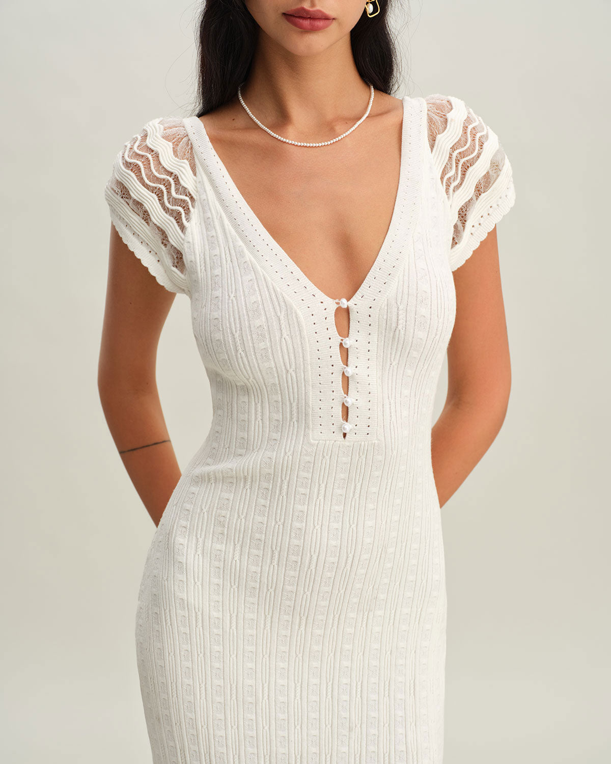 White Crochet Bodycon Sweater Dress