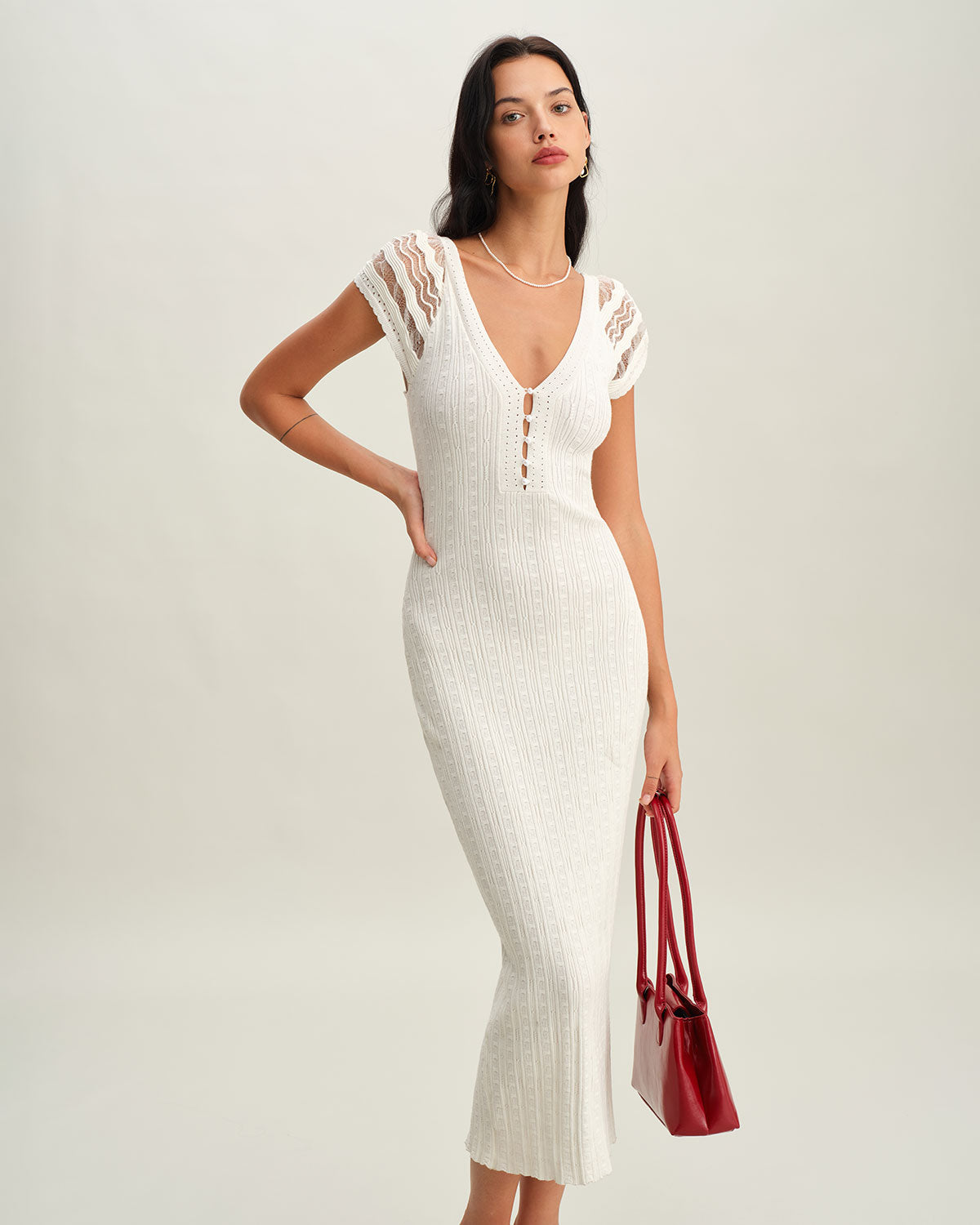 White Crochet Bodycon Sweater Dress
