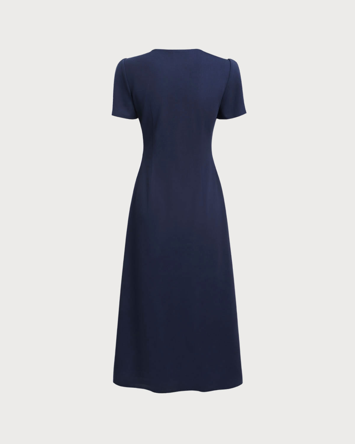 Blue V Neck Button Pleated Midi Dress