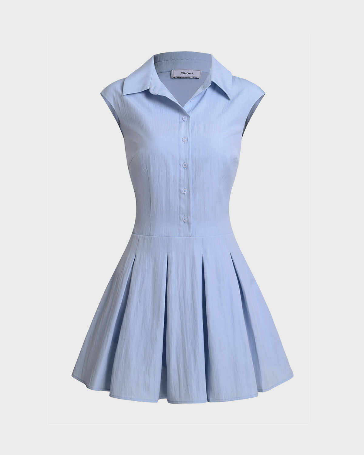 Blue Button A-Line Sleeveless Mini Dress